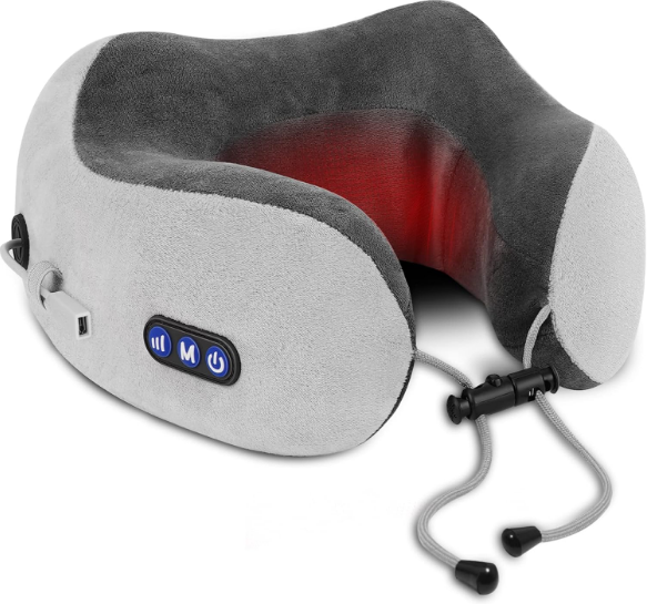 Massaging Travel Memory Foam Neck Pillow with Heat